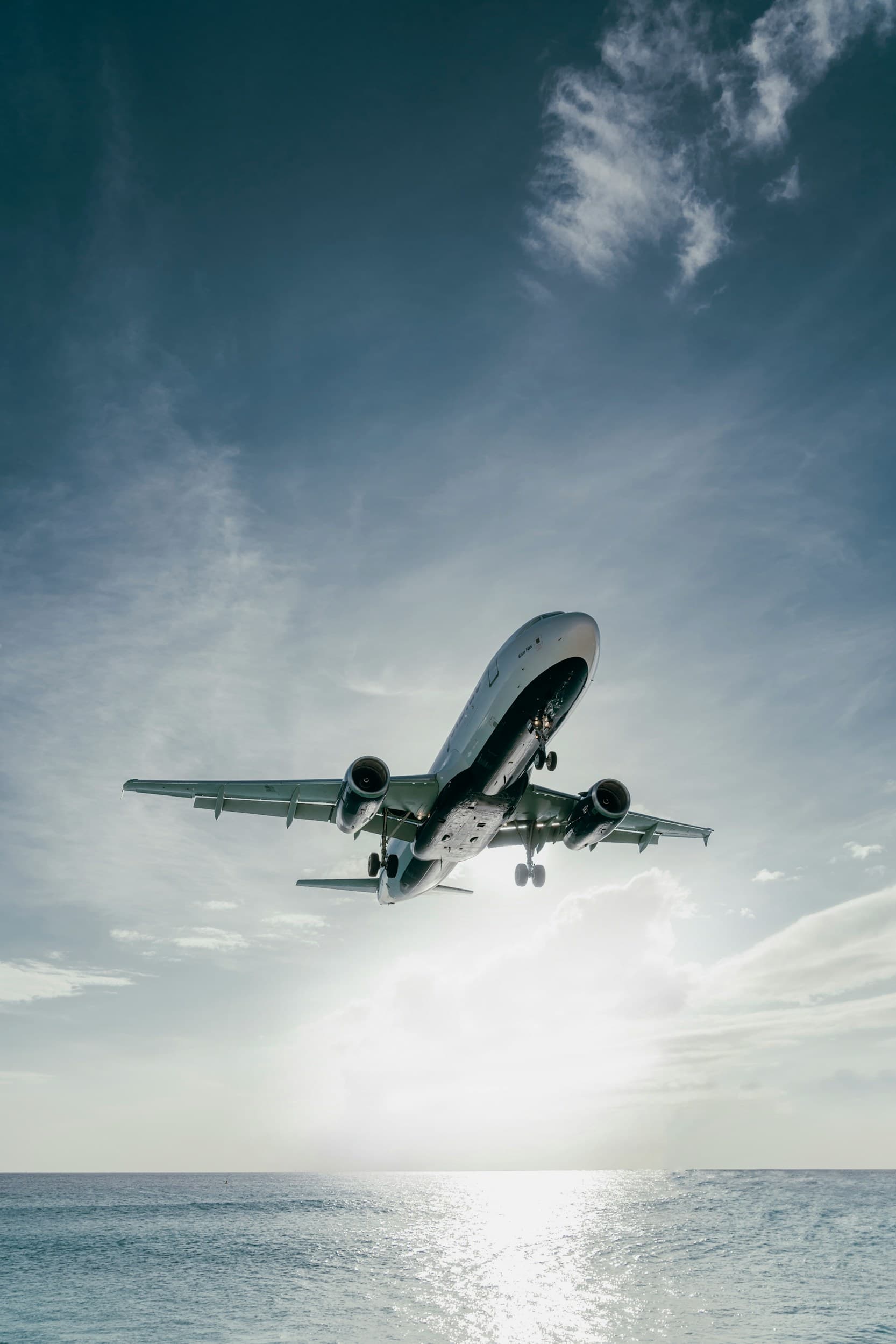 An aircraft climbing shortly after takeoff